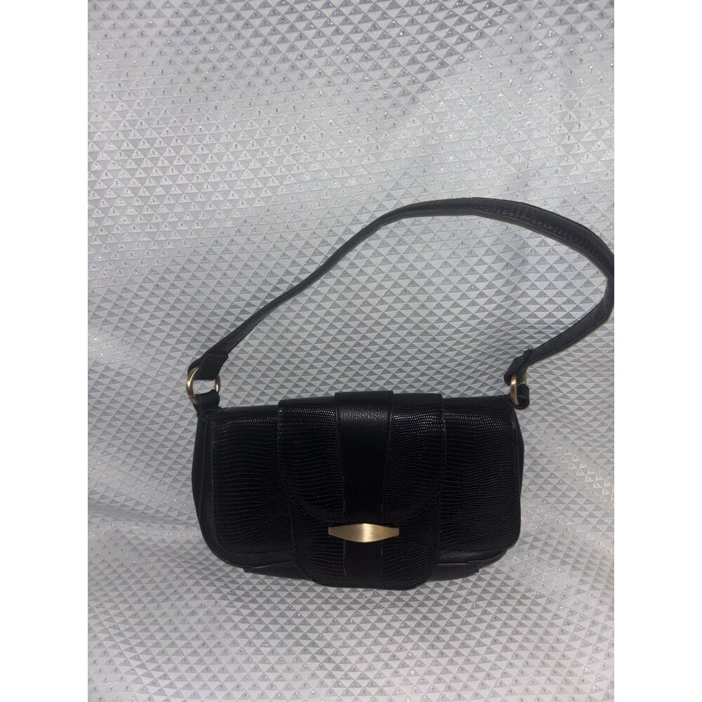Black Small Shoulder Bag Geometric Lining Magnetic Closure Inner Pockets Gold